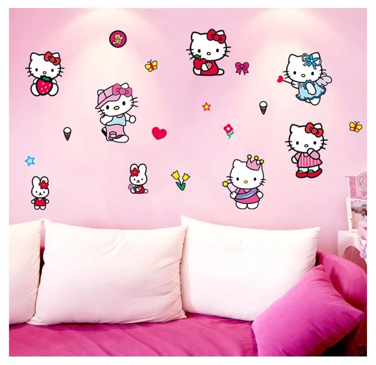 Милый котенок hello kitty, Виниловый Съемный Декор для дома, украшение для детской комнаты, детская комната для маленьких девочек, DIY настенная наклейка, наклейка TF452