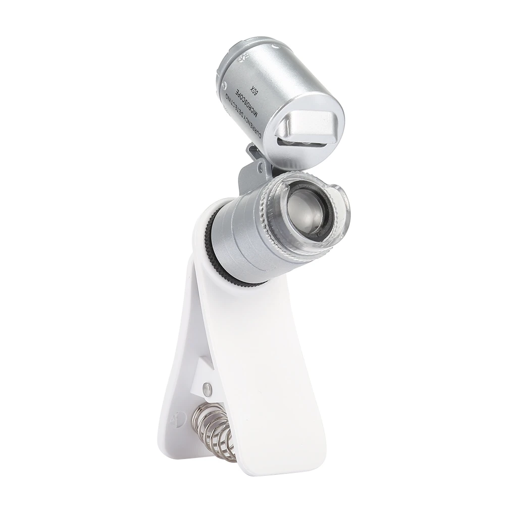 2017 New Arrival Latest Fancy 60x Universal Clip-type LED Cellphone Microscope Loupe Jeweler Antique Evaluating Magnifier Gift |