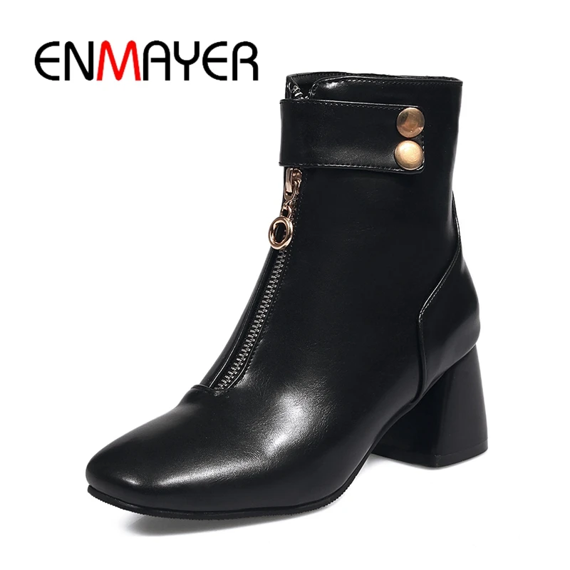 ENMAYER 2020 New style women round toe ankle boots winter lady short plush buckle strap motorcycle ZYL160 | Обувь