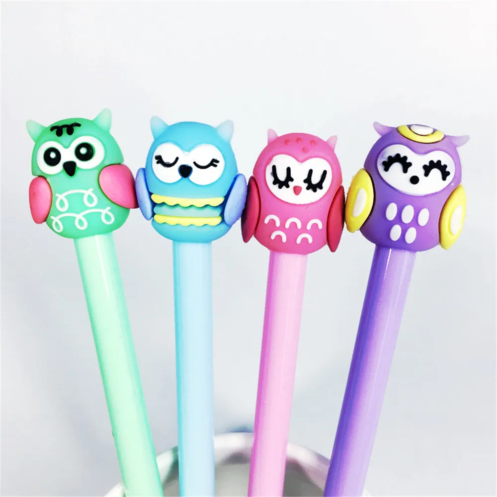 

2pcs Cute Cartoon Owl Gel Pens 0.5mm Black Ink Neutral Pens Kawaii Stationery Kids Praise Gifts School Office Signature Pens New