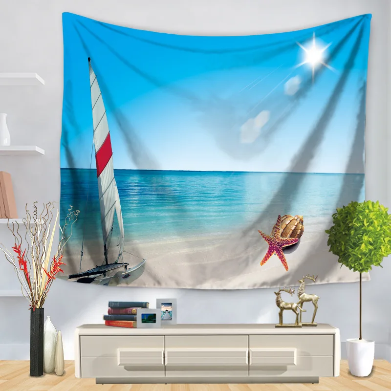 

Home Decorative Wall Hanging Carpet Tapestry Rectangle Bedspread Summer Beach Sky Mediterranean scenery Pattern GT1196
