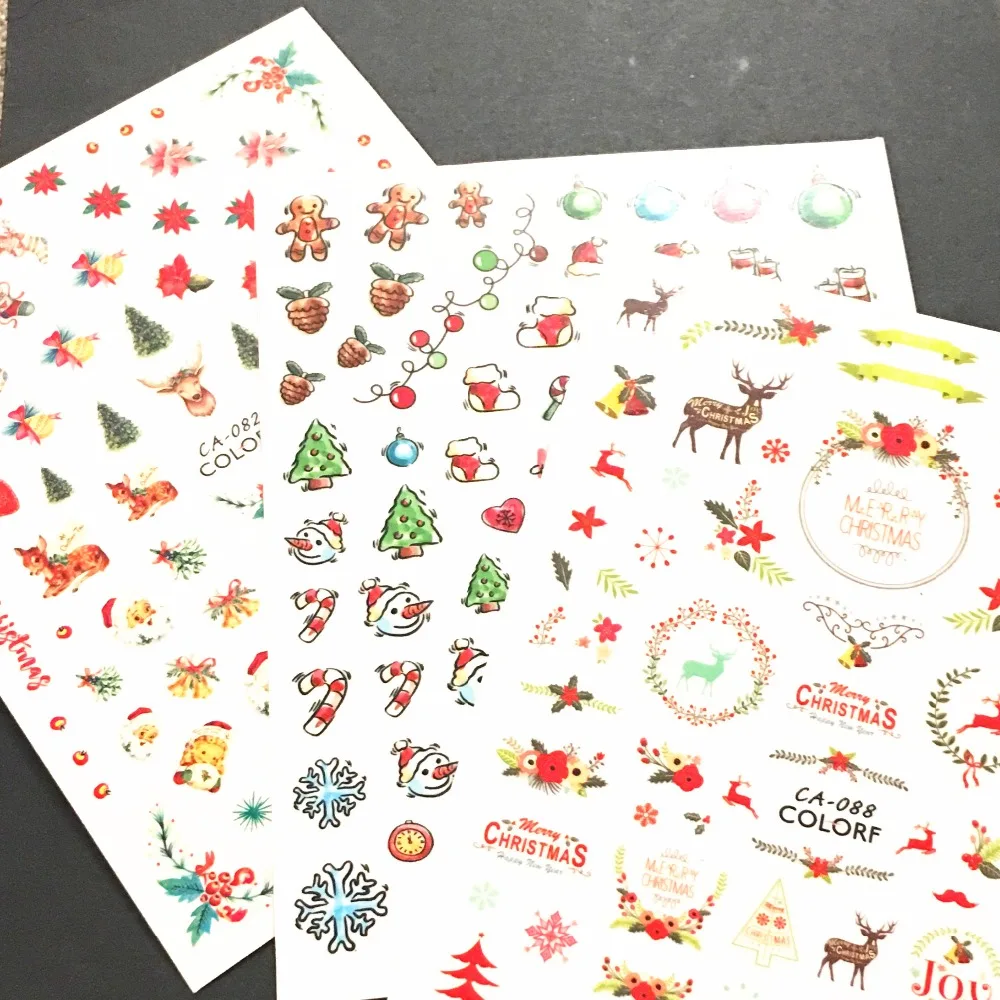 

Newest CA-88 chrismas design 3d nail sticker decal backglue nail wraps template DIY nail decoration accessory