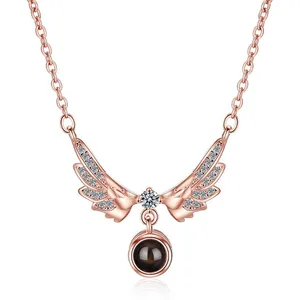 2019 горячее ожерелье из стерлингового серебра 925 пробы для женщин Кристалл 100 языков I love you проекционное ожерелье с крыльями девушка мода ювелирные изделия