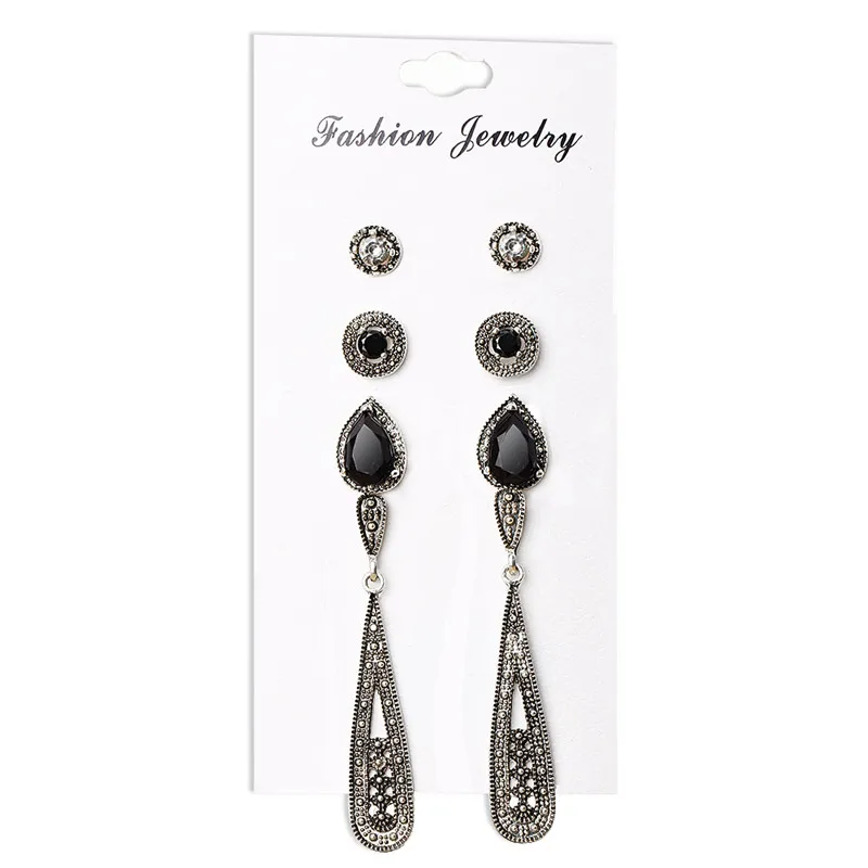 Винтажные круглые серьги-гвоздики в форме цветка с каплевидными геометрическими каплевидными кристаллами, маленькие серьги для женщин, модные ювелирные изделия - Окраска металла: HZDTS771