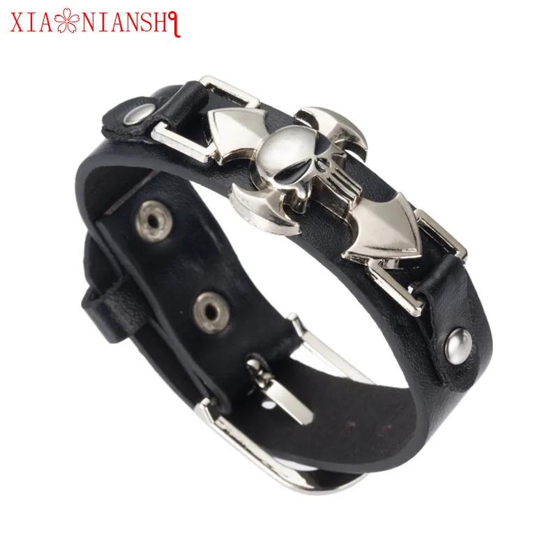 Мужской браслет из натуральной кожи с черепом и драконом | Украшения аксессуары