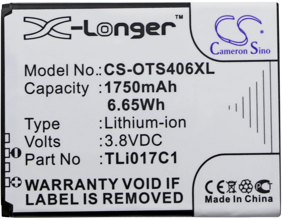 Аккумулятор Cameron Sino 1750mAh TLi017C1 для Alcatel One Touch Streak OT 4060 4060A|1750mah battery|cameron sinobattery for alcatel |