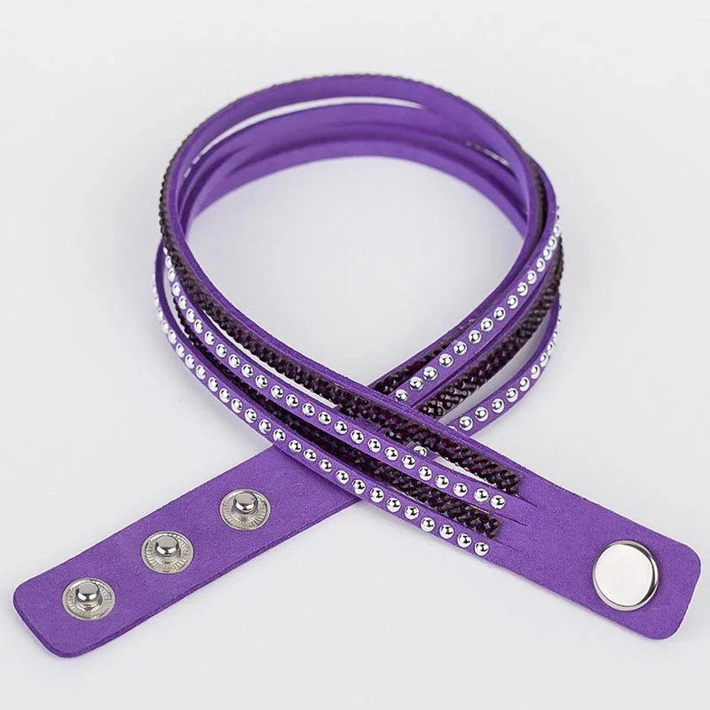 Новый стильный кожаный Браслет манжета Punk кристалл горный хрусталь браслет