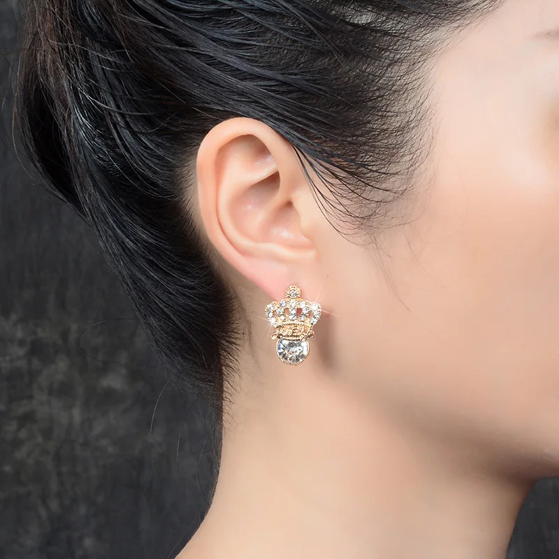 Серебро/золото Цвет Корона Серьги гвоздики для женщин Кристалл Rhinestone кубический