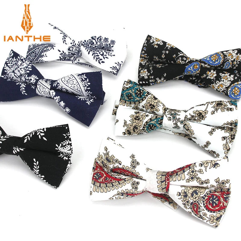 

Mens Bow Tie Flexible Bowtie Smooth Necktie Soft 100%Cotton Butterfly Decorative Pattern Paisley Paisley Print Neck Ties Cravata