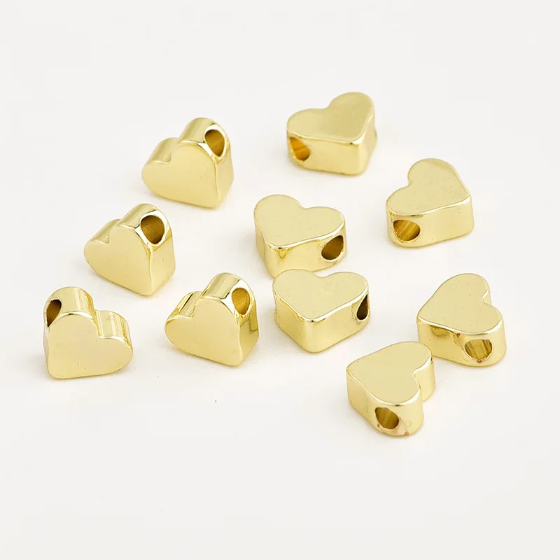14K Gold 10 шт заполненные золотом бусины в форме сердца для изготовления ювелирных изделий DIY браслет серебро розовое золото бусы ожерелье подвеска 7 мм - Цвет: 14K Gold
