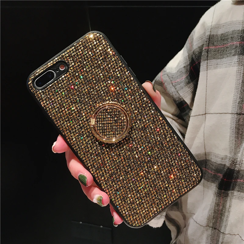 Gold with Ring Блестящие стразы, Алмазный чехол для huawei P20 Lite P10 Plus mate 10 20 Pro P Smart Honor 8X 9i 10 Play Nova 2S 3 3i 3e 4 - Цвет: Gold with Ring