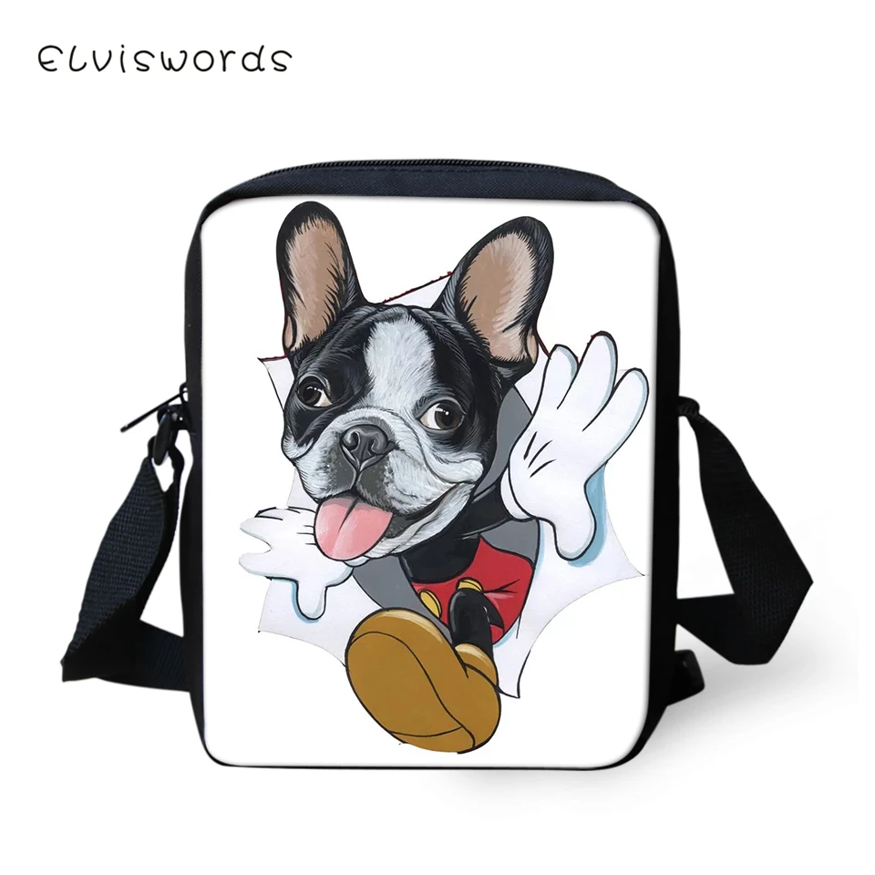 ELVISWORDS Лоскутные сумки мессенджеры маленькие милые женские Мультяшные бульдоги