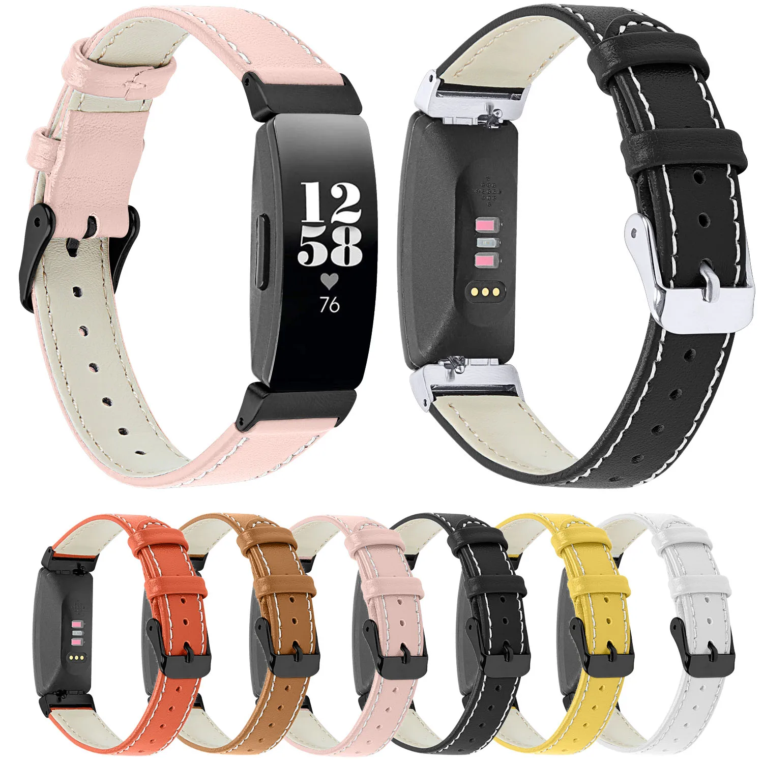 Цветной ремешок из натуральной кожи для фитнес трекера Fitbit Inspire HR|Ремешки часов| |