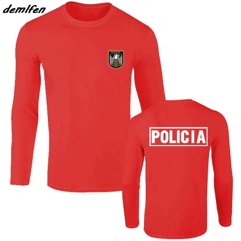 red Мода вдохновил Испания национальный полиции спецназ идет Espana Policia дизайн футболки Для мужчин хлопковая футболка с длинными рукавами рубашка - Цвет: red