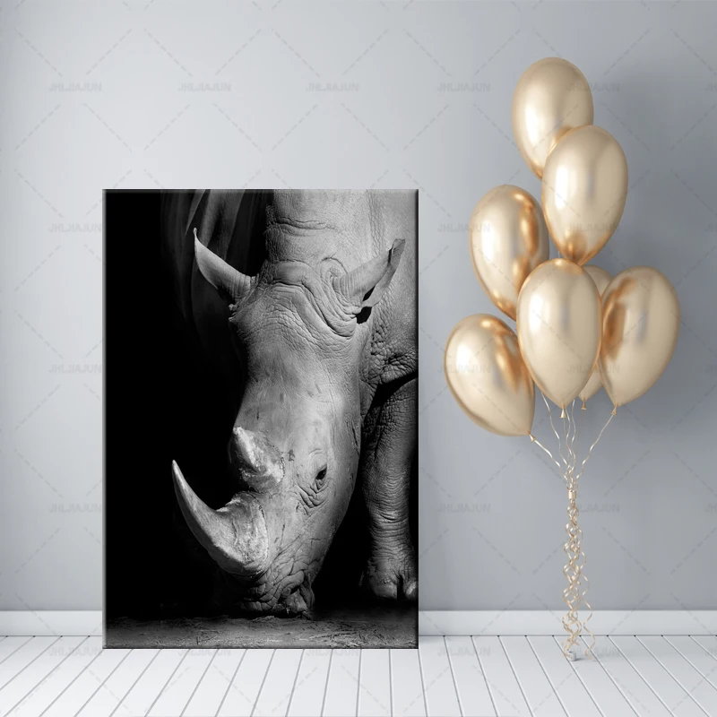Nordic Black and White Posters Wall Art Rhinoceros Print on Canvas Animal Pictures for Living Room Home Decor | Дом и сад
