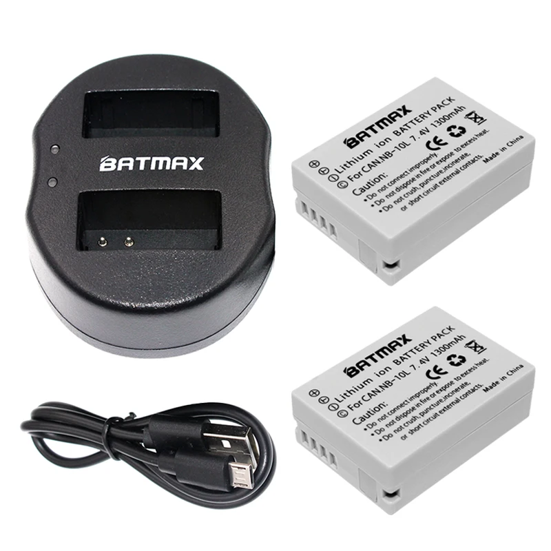 

Batmax 2pcs NB-10L NB 10L NB10L Battery + USB Dual Charger for Canon X40 HS SX40HS SX50 PowerShot SX40 HS SX50 HS SX60 HS