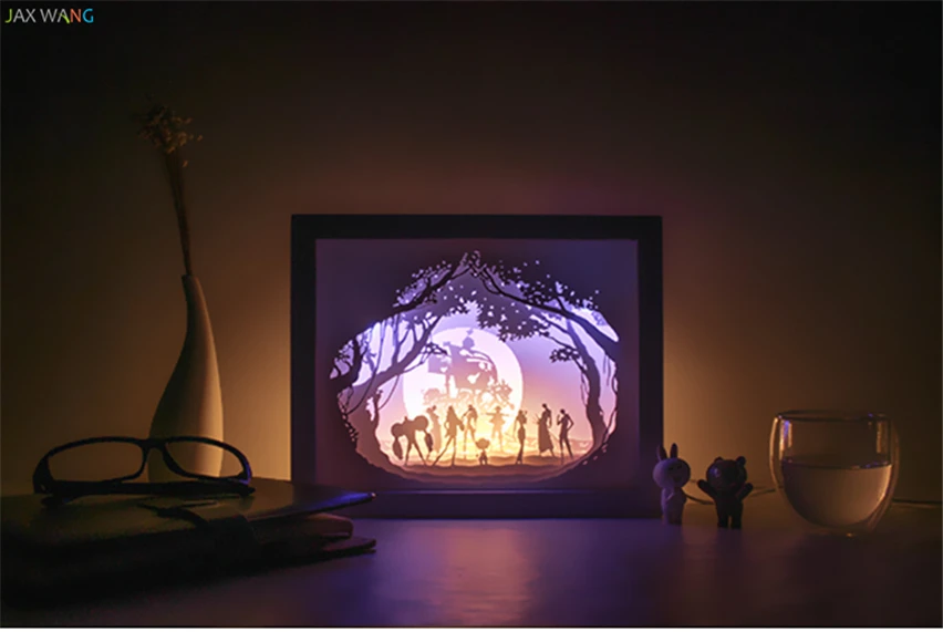 Бумага резьба огни DIY спальня прикроватные ночники 3D ночник цельный мультфильм детская комната Рождественский Декор лампа подарок