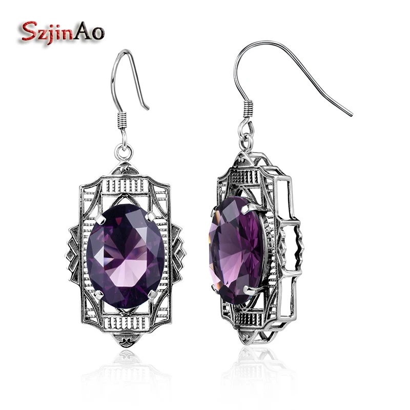 Серьги Szjinao из настоящего серебра 925 пробы старинные серебряные серьги овальные
