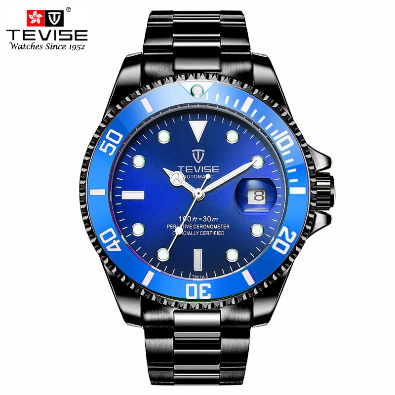 Мужские автоматические механические часы TEVISE с автоматическим датом браслет из