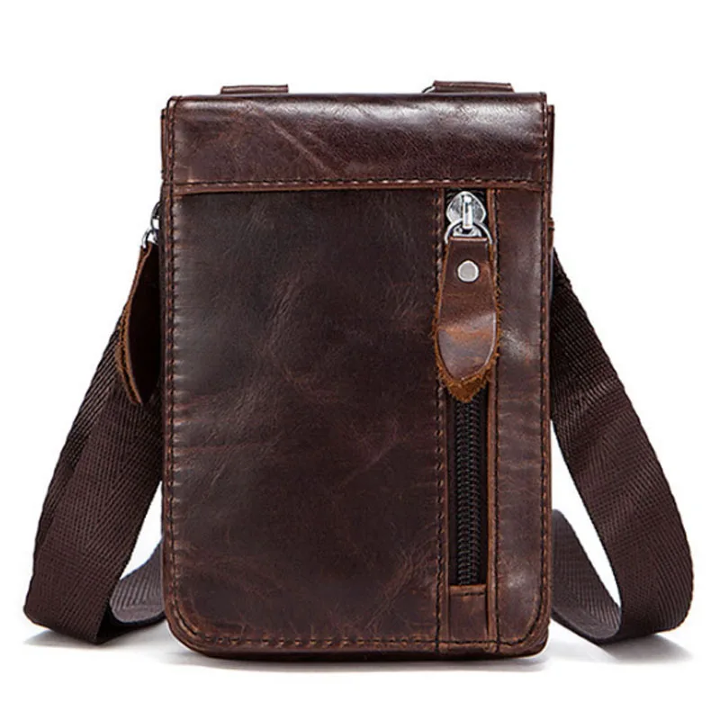 

Men's Oil Wax Real Leather Cowhide Vintage Belt Fanny Waist Bag Cell/Mobile Body Bag Messenger Shoulder Pack