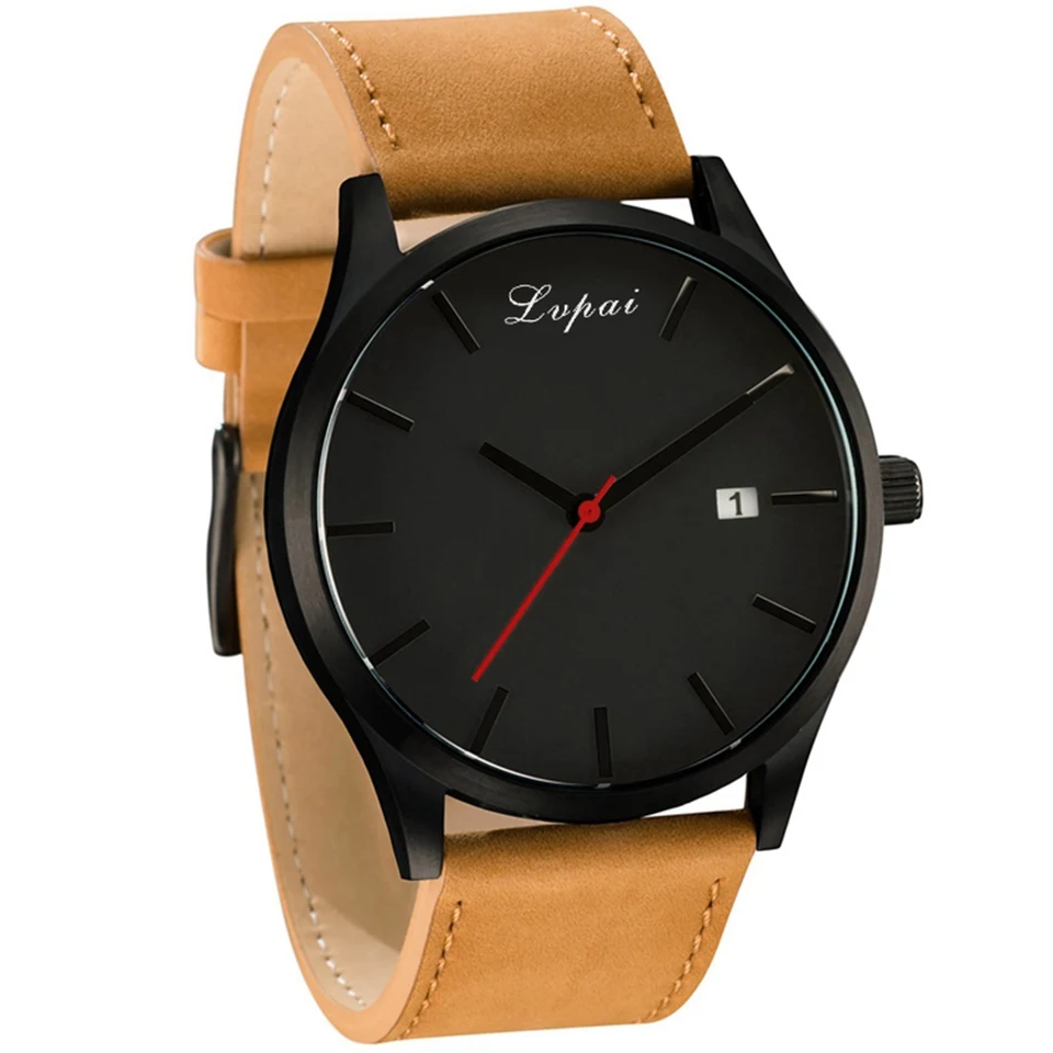 Brown Black Военные кварцевые мужские часы, кожаные спортивные часы, Reloj, модные часы с большим циферблатом, высокое качество, наручные часы, Relogio Masculino - Цвет: Brown Black