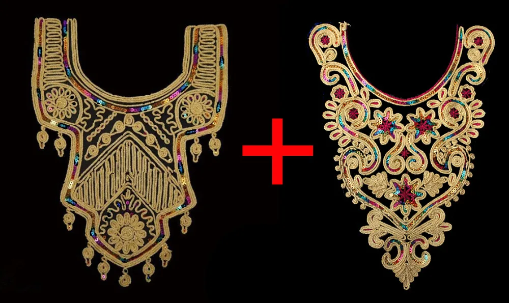 Женский кружевной воротник с цветочной вышивкой украшенный вставками из блесток