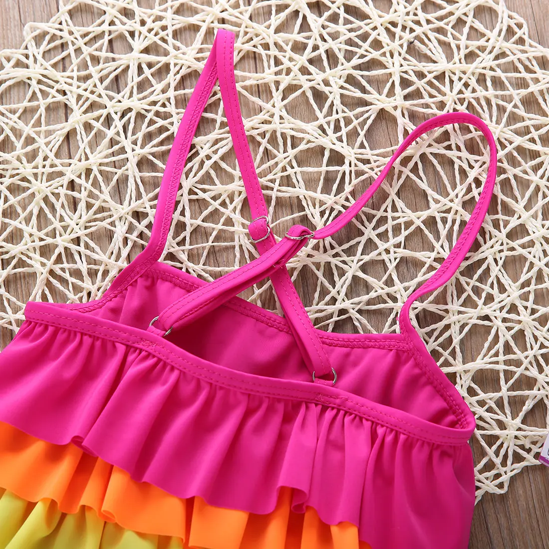 Летняя пляжная одежда для маленьких девочек Цельнокроеное Радужное бикини с