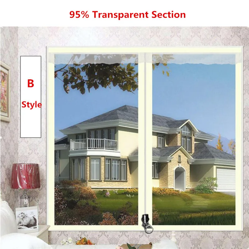 Transparent curtain 120*150 см Толстая теплая занавеска на молнии Зимняя герметичная оконная зимняя ветрозащитная пленка для спальни - Цвет: Transparent curtain