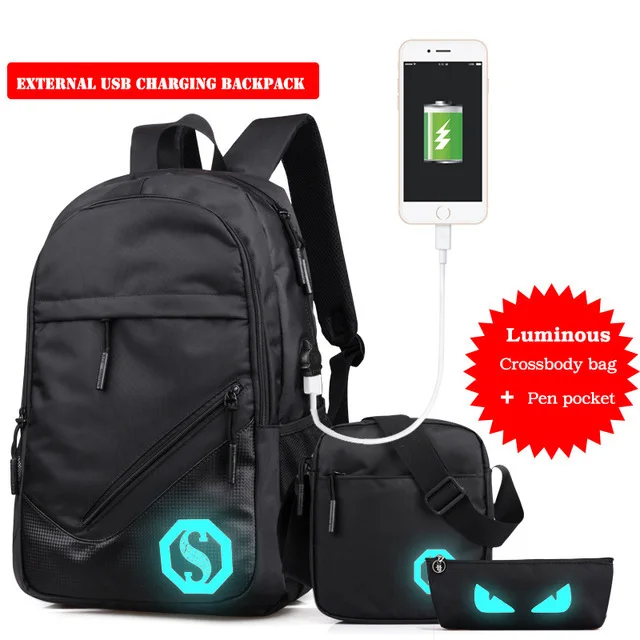 USB Black B Новые модные рюкзаки для ноутбука с usb зарядкой, мужские повседневные дорожные светящиеся рюкзаки Mochila для подростков и женщин, Студенческая школьная сумка, мужской рюкзак - Цвет: USB Black B