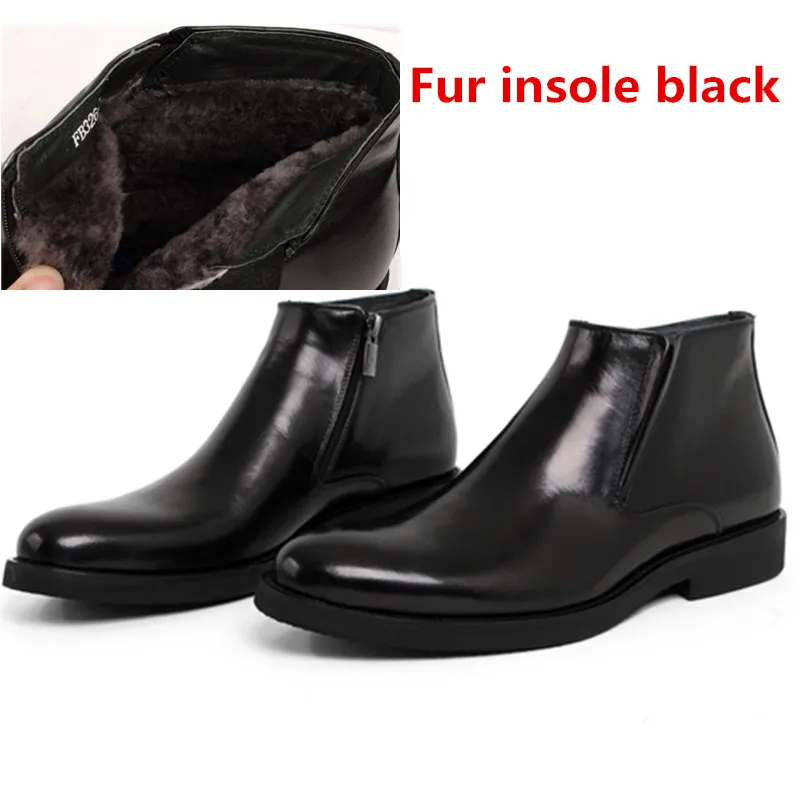 Fur insole black Модные черные/коричневые теплая шерстяная подкладка зимние мужские Ботильоны пояса из натуральной кожи сапоги и ботинки для девочек мужск - Цвет: Fur insole black