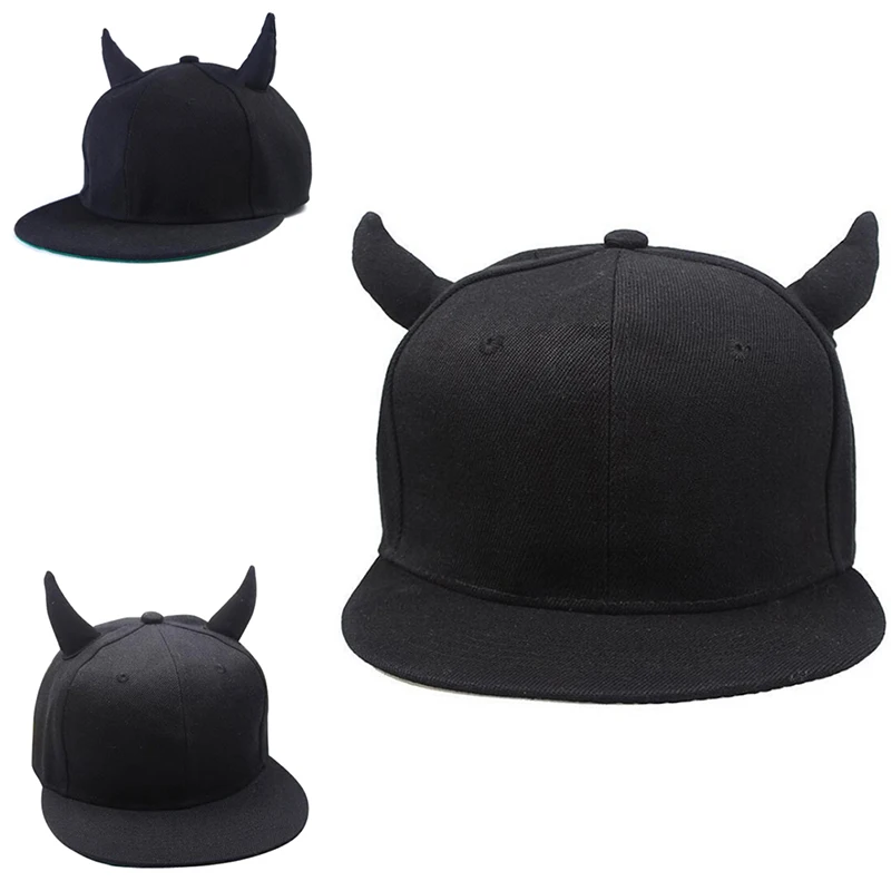 Wholesale 1PCS Men Women Black Cotton Punk Horn Baseball Cap Hip-hop Hat Snapback Cap With Horns