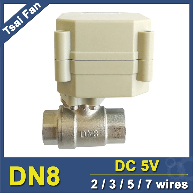 

DC5V BSP/NPT 1/4'' Electric Water Valve 2/3/5/7 Wires Stainless Steel DN8 Motorized Valve On/Off 5 Sec For Water Treatment