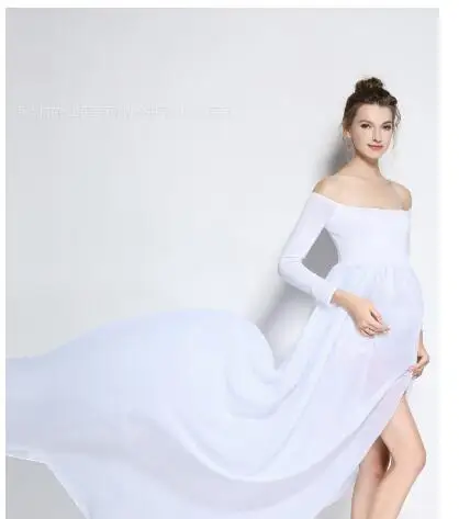 Платье для беременных фотосъемки белое платье с вырезом лодочкой реквизит
