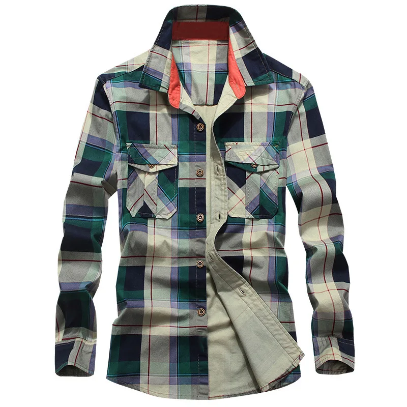 Мужская рубашка повседневная из 100% хлопка в стиле милитари большие размеры M 4XL