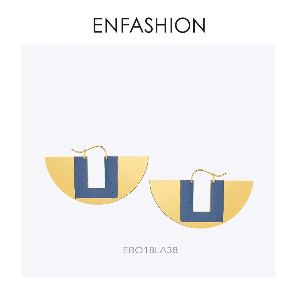 Enfashion, лаковые, художественные сережки, ручная роспись, Висячие серьги для женщин, большие, полукруглые, Эффектные серьги, букле d'oreille femme EBQ18 - Окраска металла: EBQ18LA38