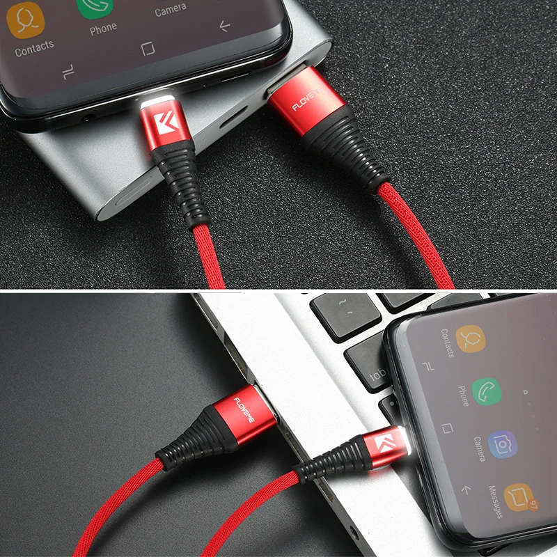 FLOVEME светодиодный usb type-C кабель для One Plus 6 5t Xiaomi Mi6 мобильный телефон type-C кабель зарядного устройства для samsung Galaxy Note 9 8 S9 USB C