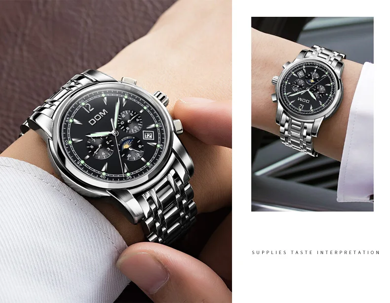 Mechanical Watches Sport DOM Watch Men Waterproof Clock Mens Brand Luxury Fashion Wristwatch Relogio Masculino M-75D-1MX
