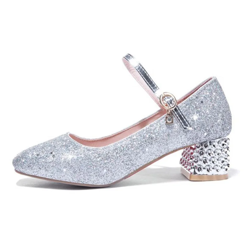 Taoffen Square Heel Small Size 30-43 Round Toe Ladies Pumps Bling Buckle Party Wedding High Shoes Women Vacation Club | Обувь