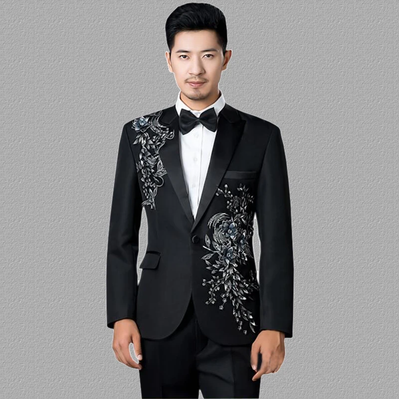 Sequins Blazer Men Suits Designs Jacket Stage Costumes For Singers Clothes Dance Star Style Dress Punk Rock Masculino Black