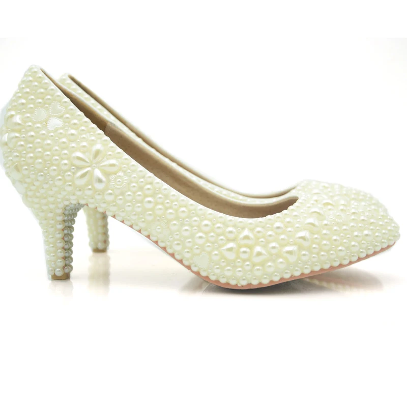 Простые Свадебные модельные туфли с жемчугом на заказ цвет слоновой кости Sapatos