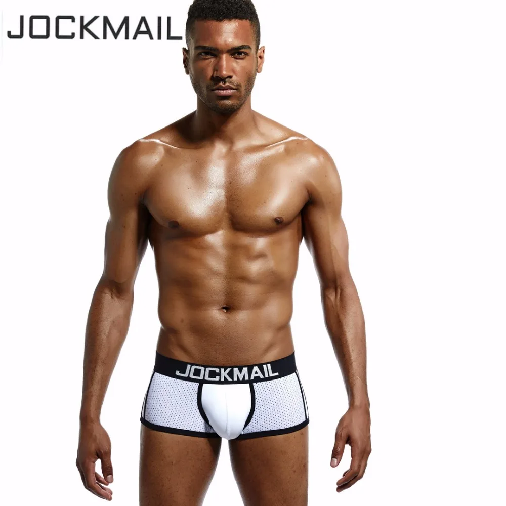 JOCKMAIL brand men Underwear Boxer Nylon Mesh Breathable Trunks Body Sexy Ice Silk WJ U Convex Cup Penis Pouch Sleepwear | Мужская