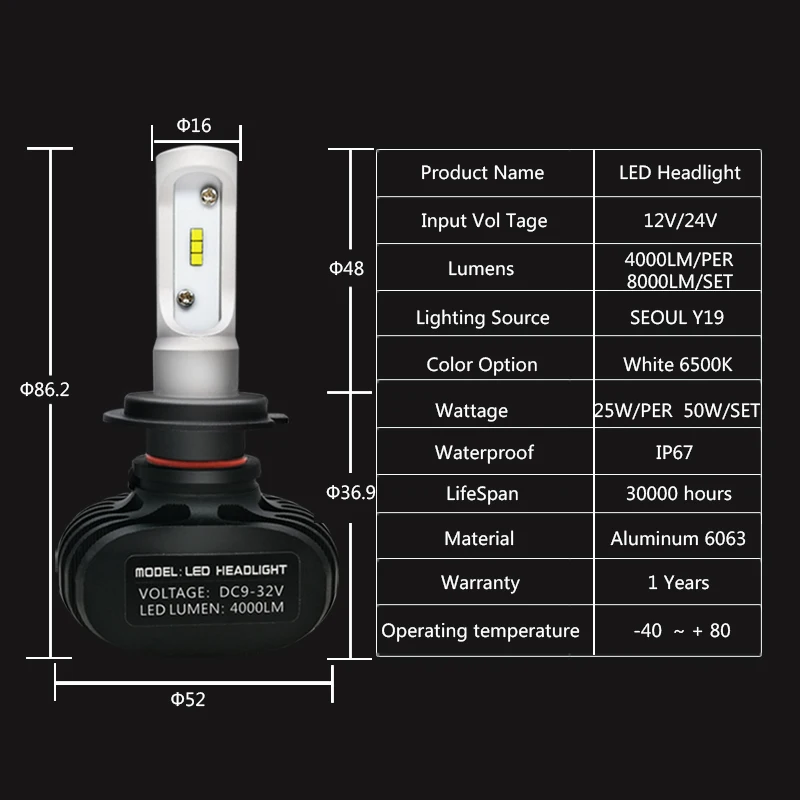 H27 880 P13W светодио дный фар автомобиля лампы 9006 9004 9007 H16EU H1 H3 H4 H7 H8 H11 для 8000LM 50 Вт 6500 К