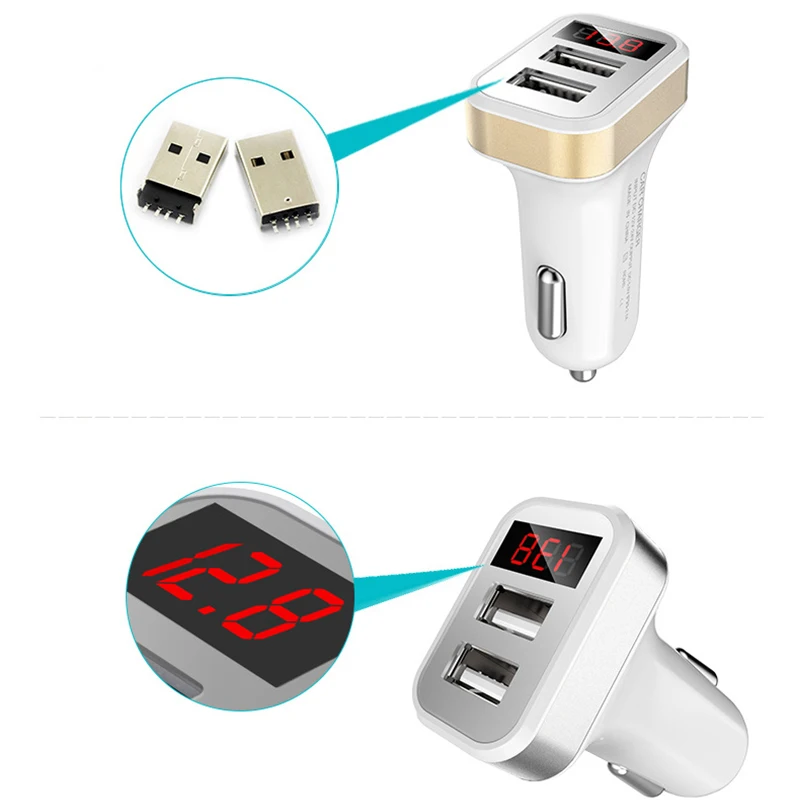 Автомобильное зарядное устройство с двумя USB-портами и светодиодным дисплеем 2 1 А