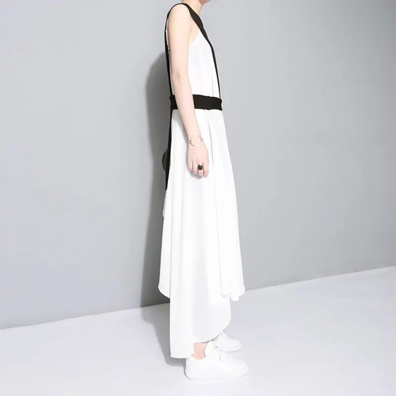 Original 2019 Summer Dress Women clothing fahion Chiffon white With Black Slim Sleeveless Asymmetrical Vestidos Women's Dresses | Женская