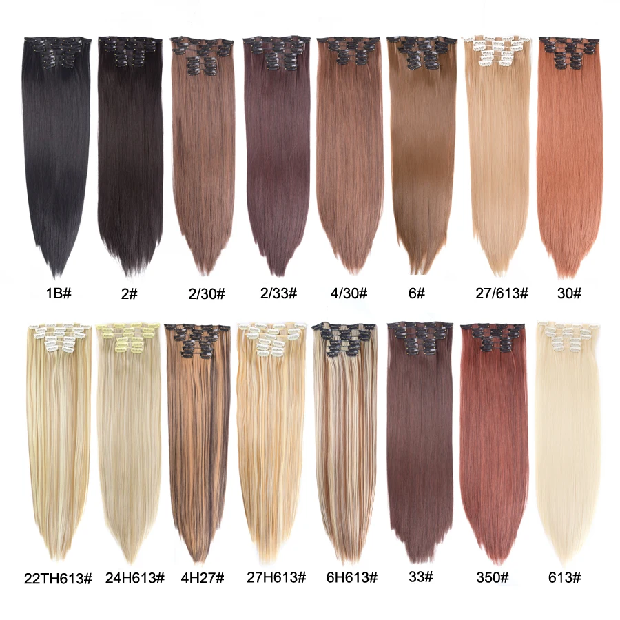 Synthetic 6H/613# Clip In On Hair Extensions 6Pcs/Set 16 Clips Hair Extension Full Head 55Cm Straight Synthetic Fiber Hairpieces