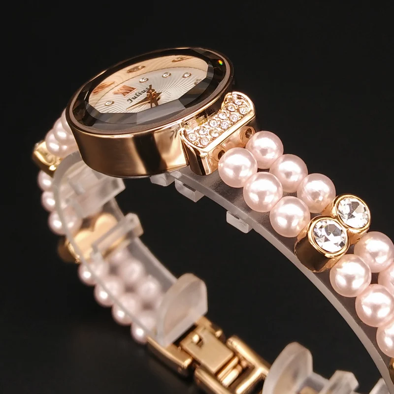 Топ Юлий леди женские часы Япония Mov не эластичный Жемчуг Мода платье браслет