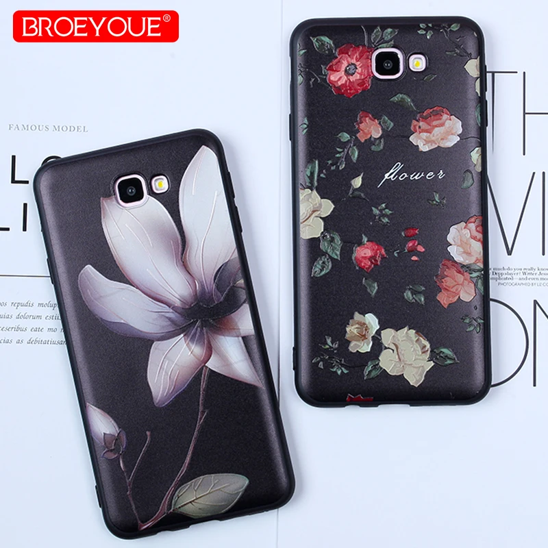BROEYOUE Phone Shell For Samsung J7 Prime Case 3D Relief Colorful Retro Floral Black Cover Soft Luxury | Мобильные телефоны и