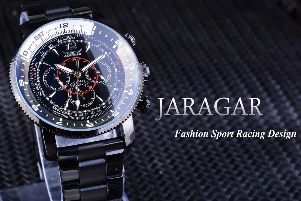 Jaragar Brand Mens Watches Automatic Mechanical Watch 6 Hands Date Sport Clock Stainless Steel Business Wristwatch Relojes Homme