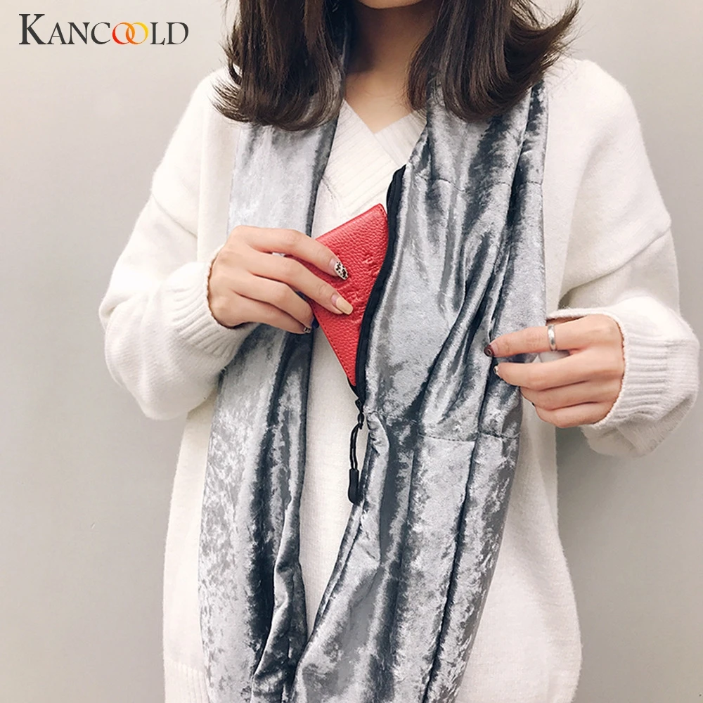 KANCOOLD шарф женский унисекс зимний бархатный теплый петля на молнии потайной карман Бесконечность шарф шаль-кольцо модный шарф для женщин 2018Nov22