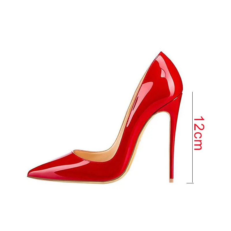 12CM HEEL Red ElisabetTang/белые туфли; женские красные туфли на высоком каблуке; черные туфли-лодочки; Серебристые лакированные свадебные туфли-лодочки на шпильке; пикантная женская обувь - Цвет: 12CM HEEL Red